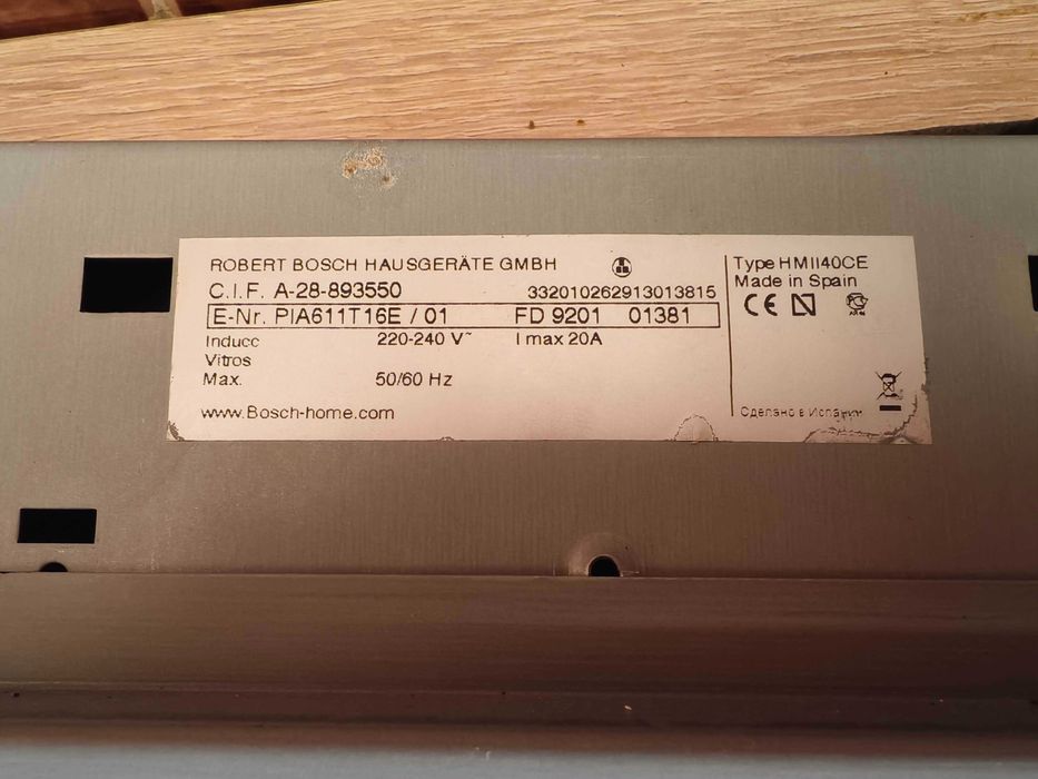 Płyta indukcyjna Bosch PIA611T16E # 230v Gniazdko