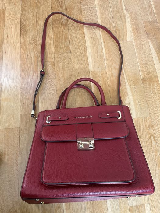 Trussardi Jeans torebka czerwona do ręki na ramię ekoskóra