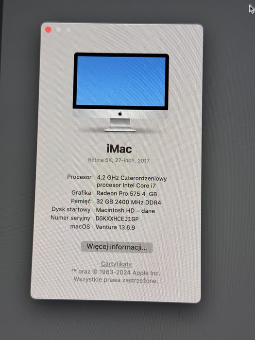 Imac 27’ /i7 4,2/32 gb ram/radeon pro 575