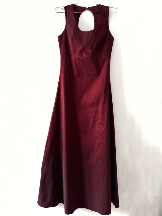 Vintage długa wieczorowa bordowa sukienka 38