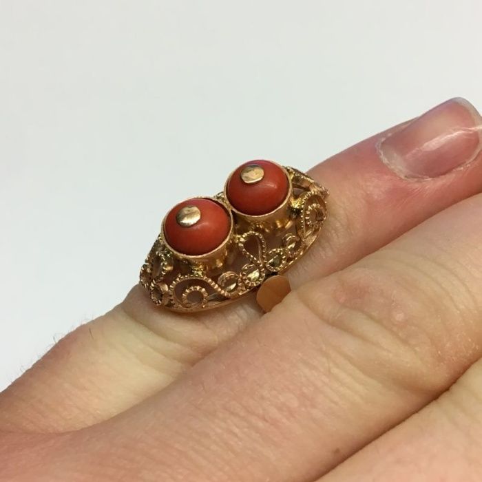 Stary Złoty Pierścionek - 14K - 7,37g - KORAL - PRL - KRAKÓW