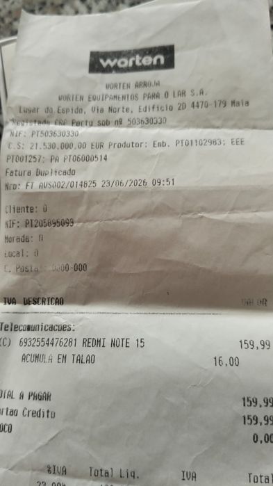 Xiaomi Redmi Note 15, na cor preta, com 6GB de RAM e 128GB de armazenamento.