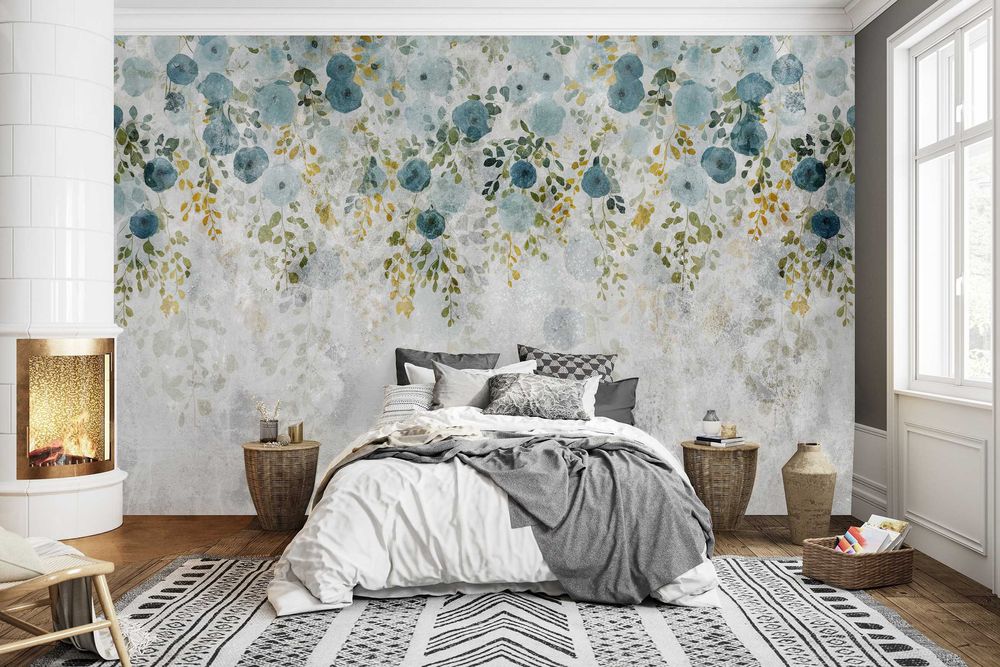 Fototapeta Kwiaty Szarości Niebieski Błękit 3D Twój Rozmiar + KLEJ