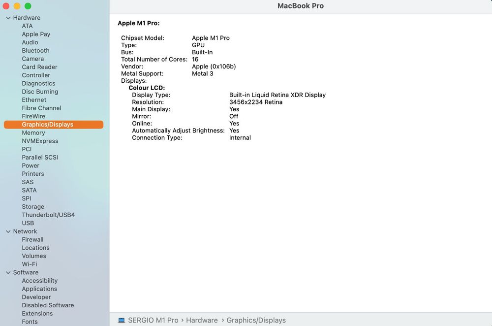 MacBook Pro 16" (2021) M1 Pro, RAM 16GB, SSD 512GB, com caixa