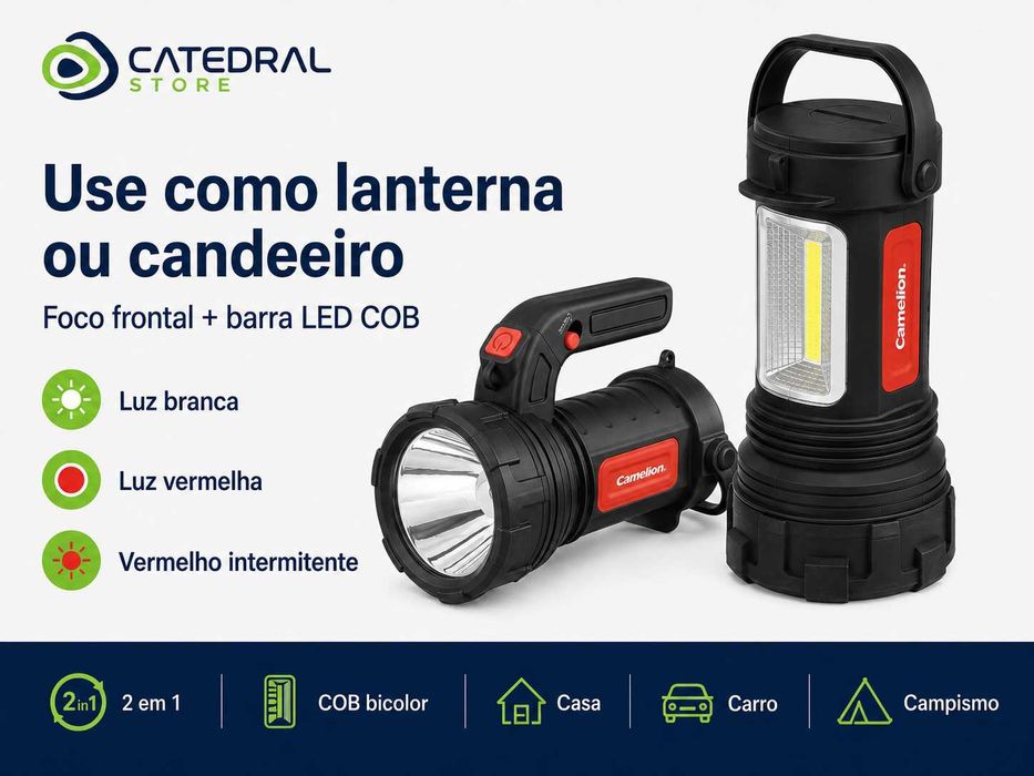 Lanterna / Candeeiro LED COB 2 em 1 CAMELION 230lm com Pilhas  Preço recomendado: