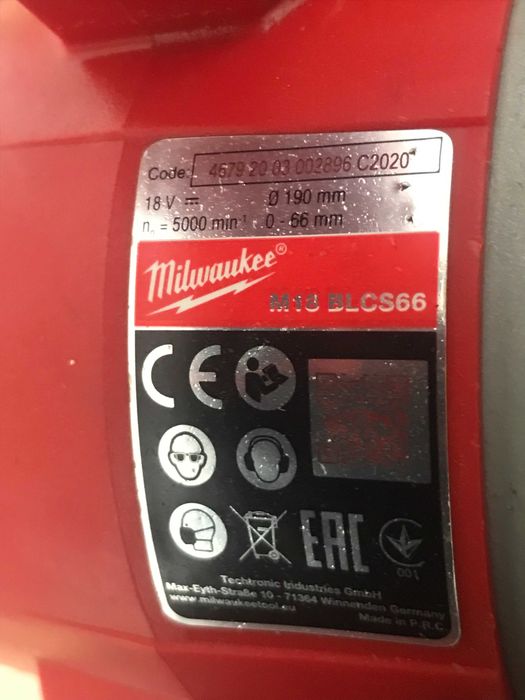 Дискова безщіткова пила Milwaukee M18 BLCS66,паркетка,з Англії