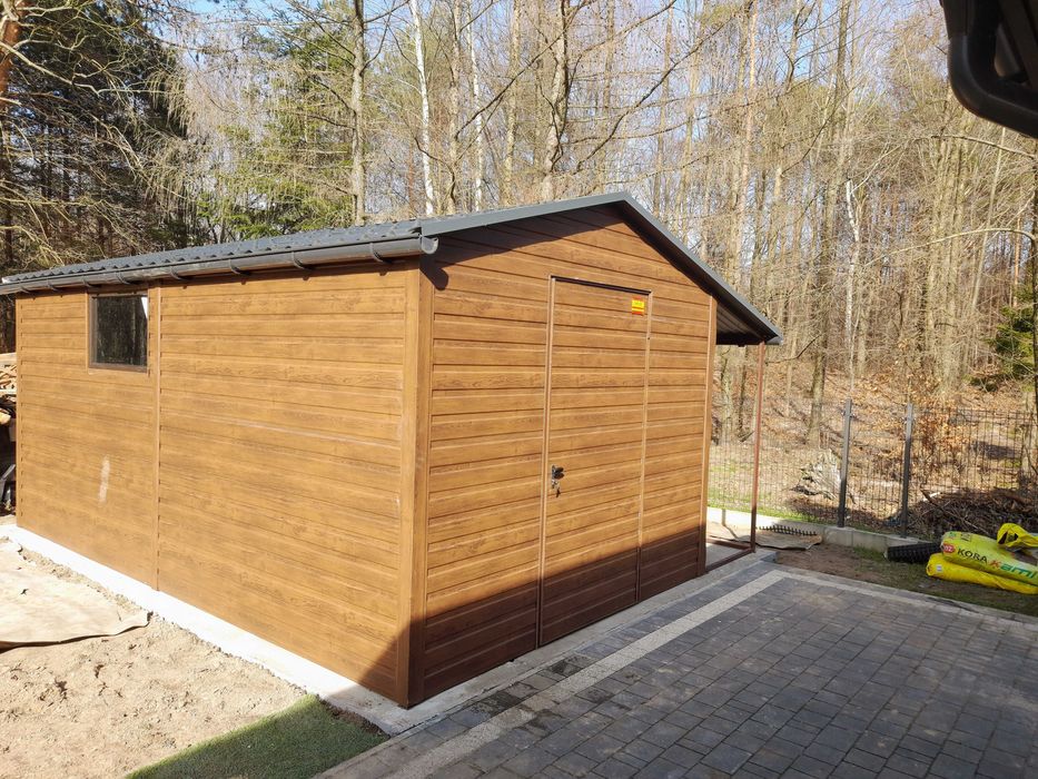 SL/ Metalowy domek ogrodowy PREMIUM 3x5 z wiatą