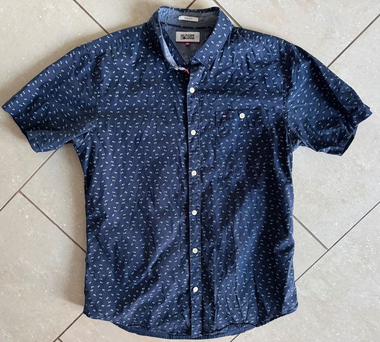 Tommy Hilfiger granatowa męska koszula logowana r. M 100% bawełna
