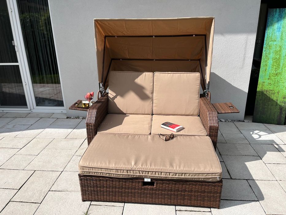 Leżanka CAPRI sofa pufa technorattan brąz lub szary dwuosobowy leżak
