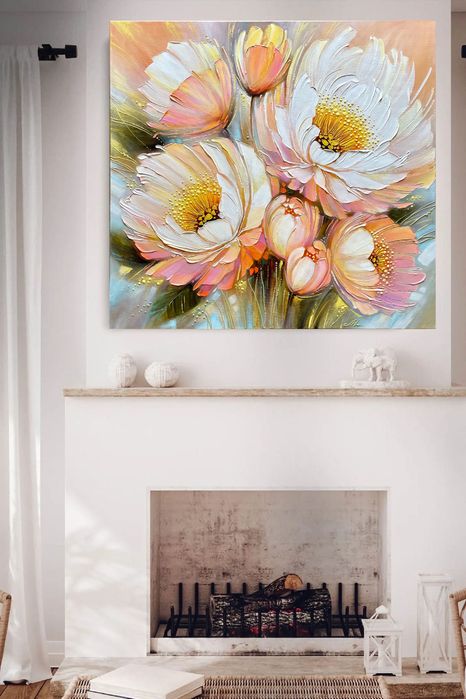 ВЕЛИКА картина квіти Піони пейзаж 90х95 (полотно/акрил) Шевченко Л.