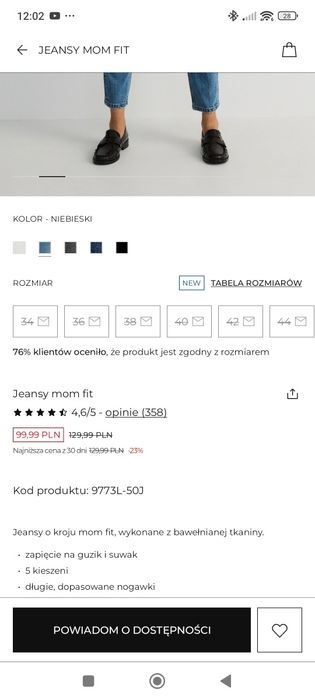 Reserved jeansy mom fit r 38 jak nowe