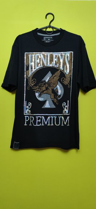 Koszulka  t - shirt Henleys z lwem  bawełny czarny over mam women