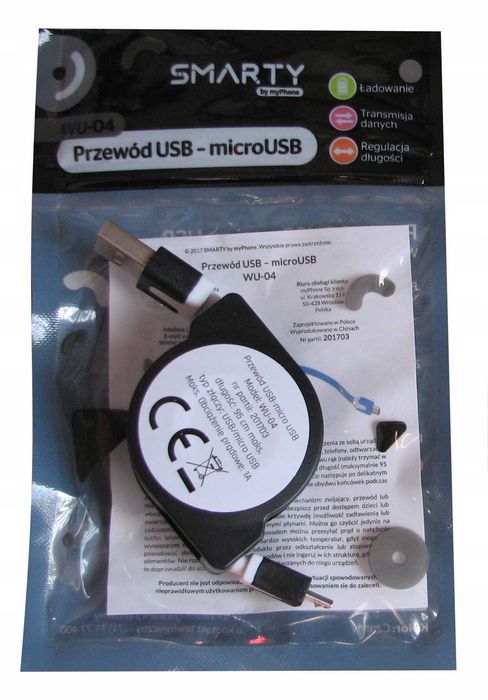 Kabel USB - Micro USB Regulowany Rozciągany max 95 cm czarny