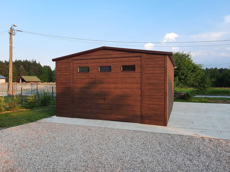 Garaze drewnopodobne 6x6 plus 3m wiata tyl ażur kolor winchester – pohled 5