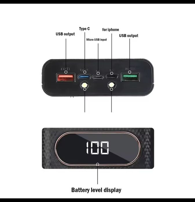 Повербанк корпус на 4 батареи 21700 быстрая зарядка.