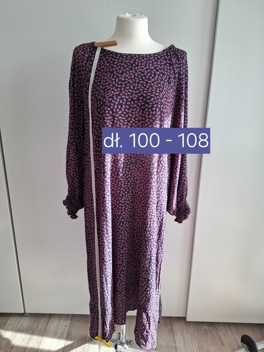 Czarno fioletowa sukienka wiskoza / długi rękaw / 42 / Sabina