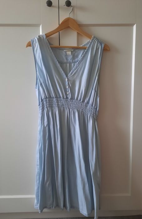 Sukienka ciążowa H&M L cienki jasny jeans z gumką