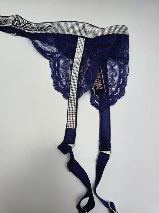 Pas do pończoch Victoria's Secret Xs/S nowy granatowy blyszczace paski