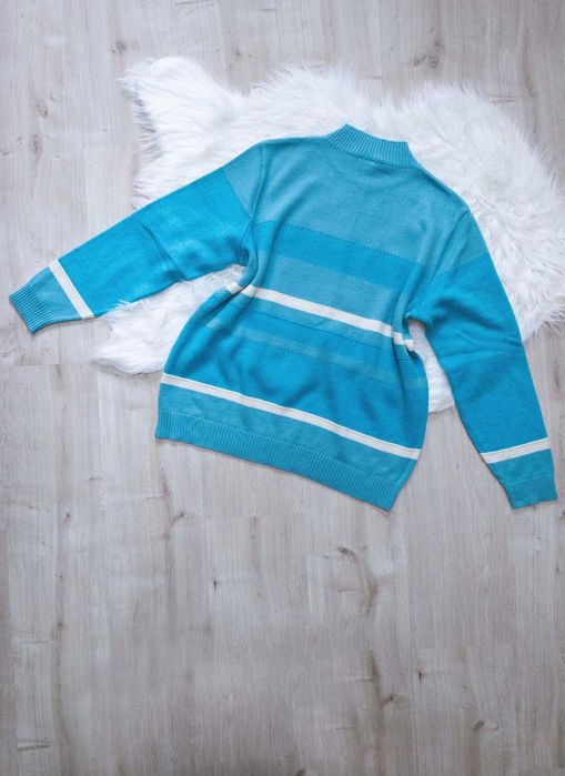 sweter, rozm. XL. paski, vintage, premium, wełna merino, półgolf