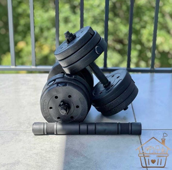 Zestaw 30kg 2w1, Hantle hantelki bitumiczne regulowane + Sztanga