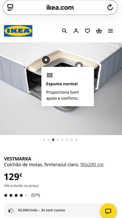 VESTMARKA
Colchão de molas, firme/azul claro, 90x200 cm