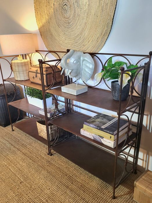 2 prateleiras, estante, ferro, indiano, oriental, rustico