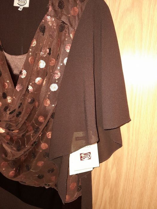 Suknia sukienka brąz 46 48 nowa wiskoza 70 % bal wesele  elegancka