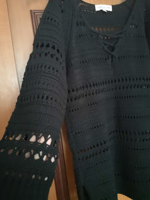 Sweter czarny ażurowy open arms piękny rozm. S F&F super jakość