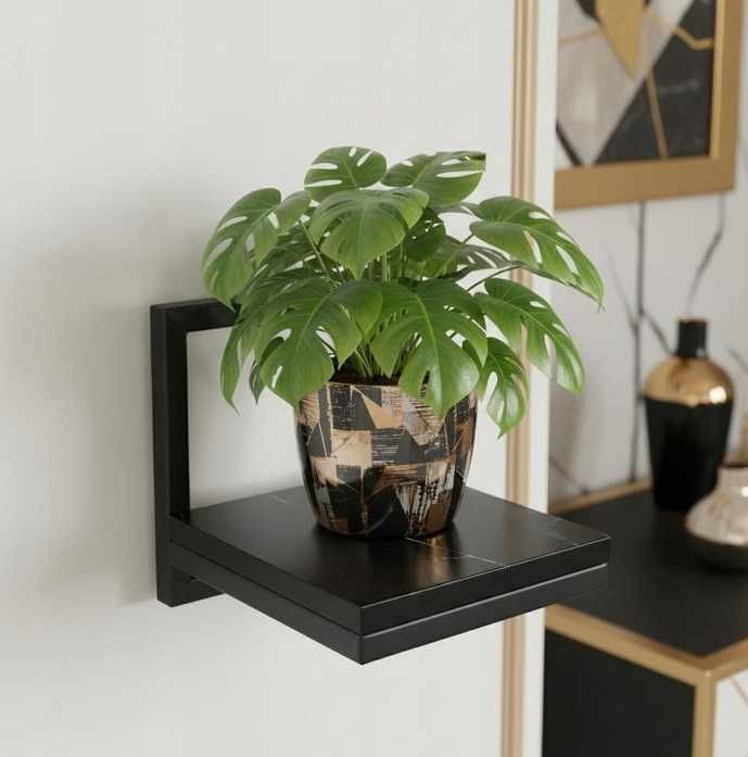 Wisząca półka metalowa kwietnik czarny do donic