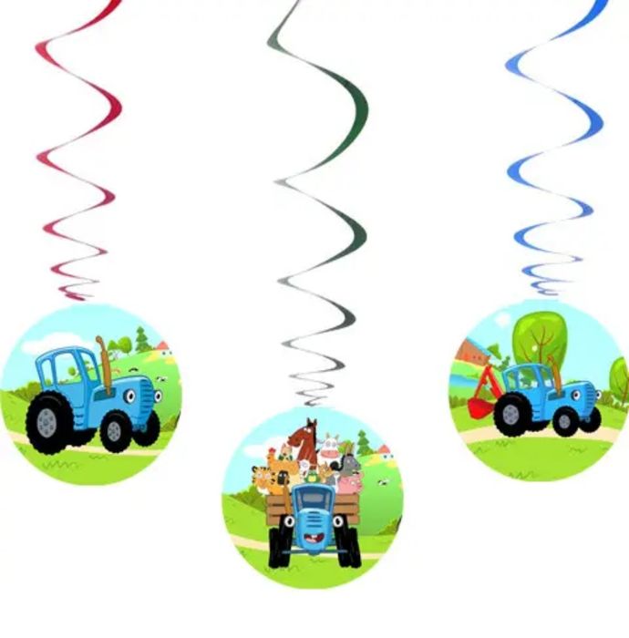 Синий трактор - декор на праздник, топперы на торт