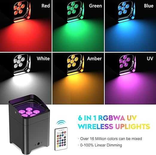 UKing 4szt reflektor LED 108 W RGBWA + UV TORBA WiFi DMX 512 DUŻY PAR