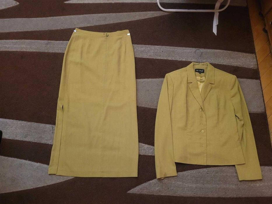 Damski Żakiet IWONA - Rozmiar 38, Komplet, Miętowy, Spódnica Elegancki