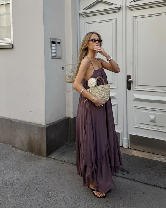 Pull Bear sukienka wiskoza m 38 wrzosowa asymetryczna