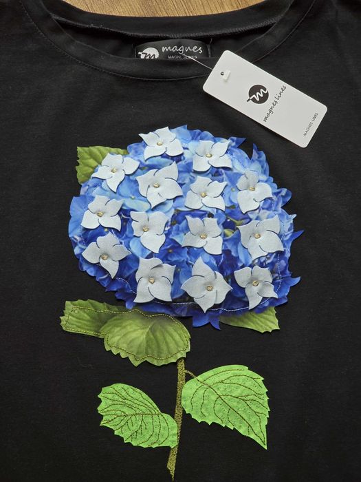 T-shirt Magnes czarny niebieska hortensja rozm. 3 (L/XL) nowy