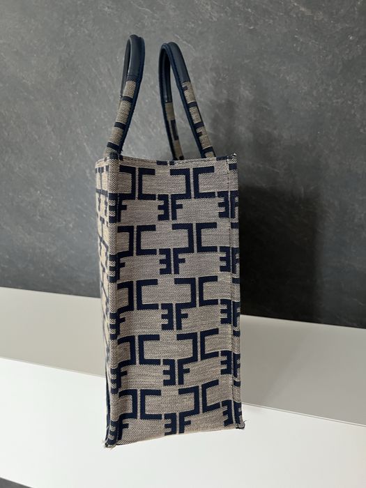 Torebka shopperka Elisabetta Franchi monogram brązowa torba