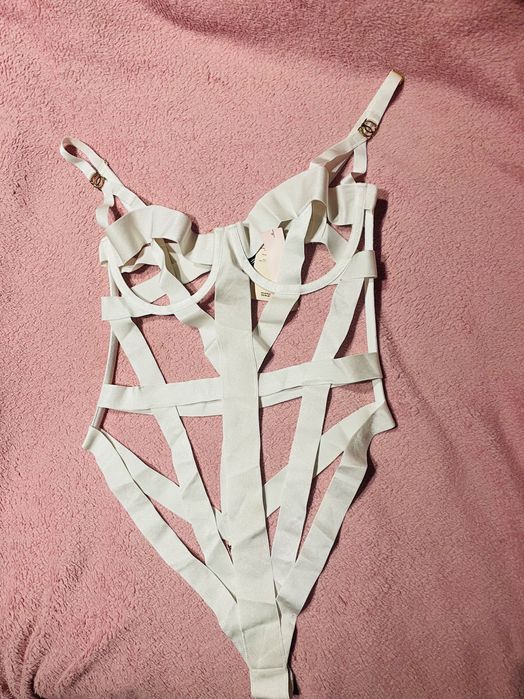 Body Victoria’s secret białe taśmowe banded teddy m seksowne bondage