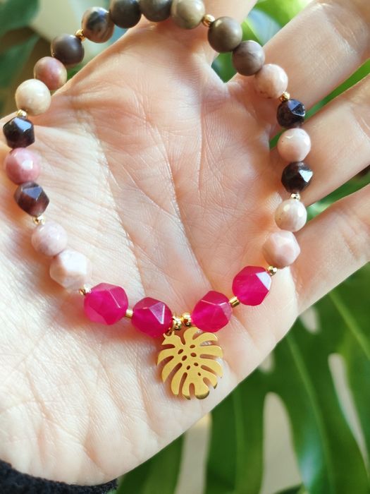 Bransoletka Agaty fuksja i Rodonit