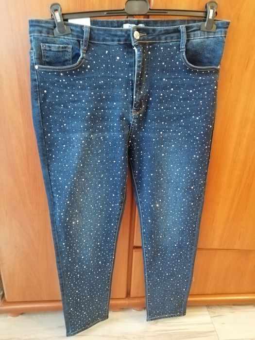 Spodnie jeansy z cyrkoniami do 120cm pas, 48, 50