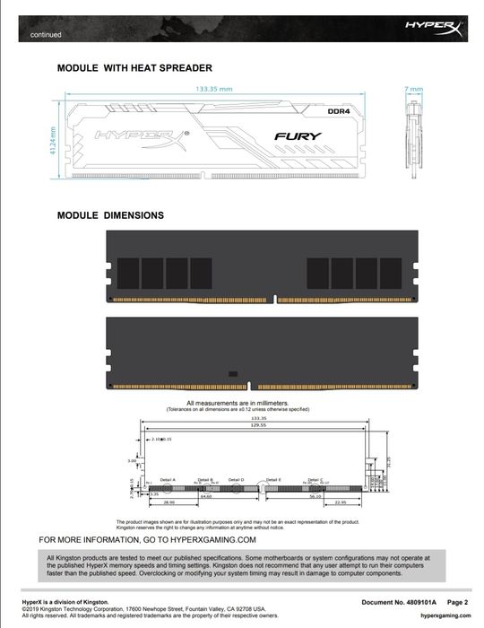 Hyper X Fury 8GB RGB DDR4 3200 MHZ64550922402563123