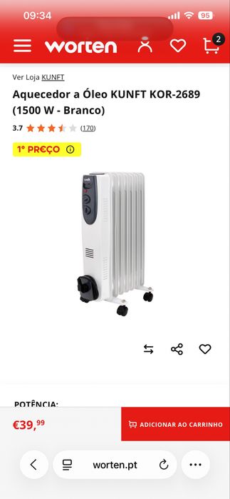 Aquecedor  à Óleo 1500W- Kunft