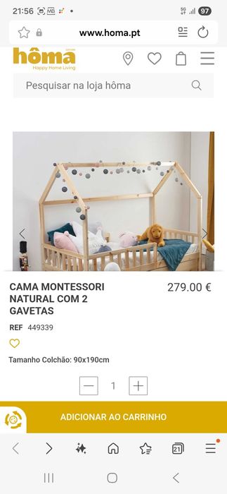 Cama MONTESSORI NATURAL com 2 gavetas