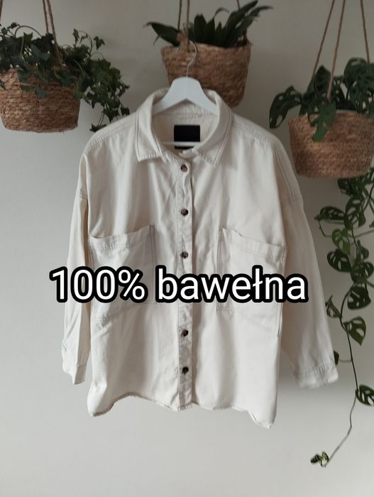 Kurtka koszulowa, koszula śmietankowa, jasnobeżowa, katana, oversize,