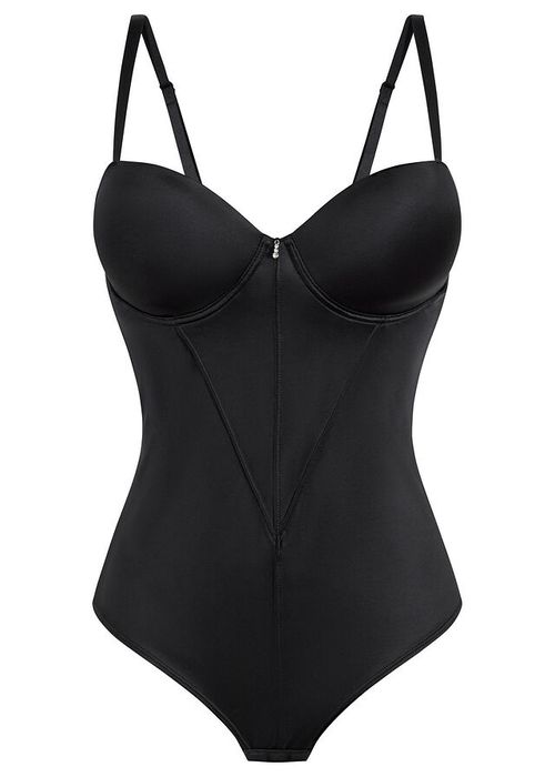 B.P.C. body na fiszbinach czarne z połyskującego materiału r.80B