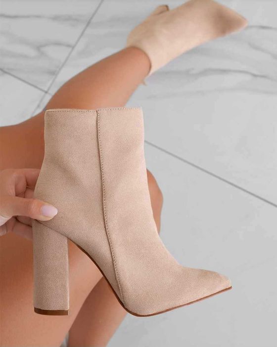 Beżowe botki Damskie na słupku Nowe