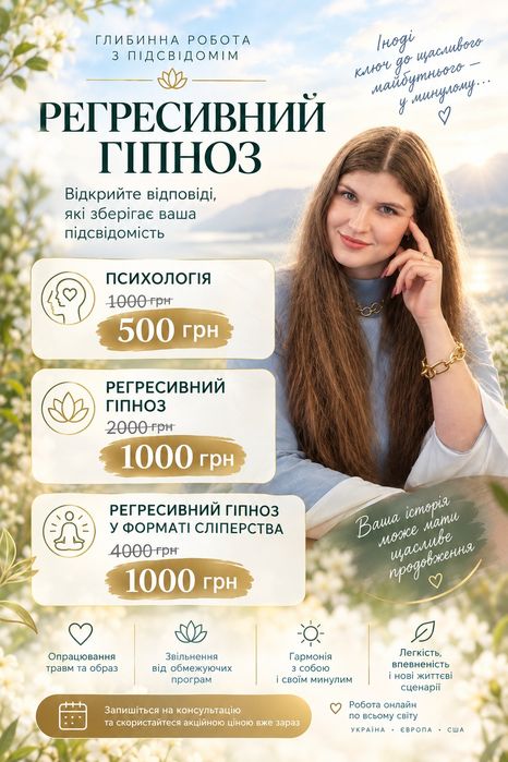 Психолог онлайн.Глибоке опрацювання блоків,страхів, установок і болю. Вихід із глухого кута, душевний біль,тривога,криза,психологічна допомога,гіпноз