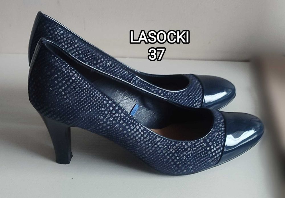 Lasocki granatowe czółenka 37 dł wkładki 23,5