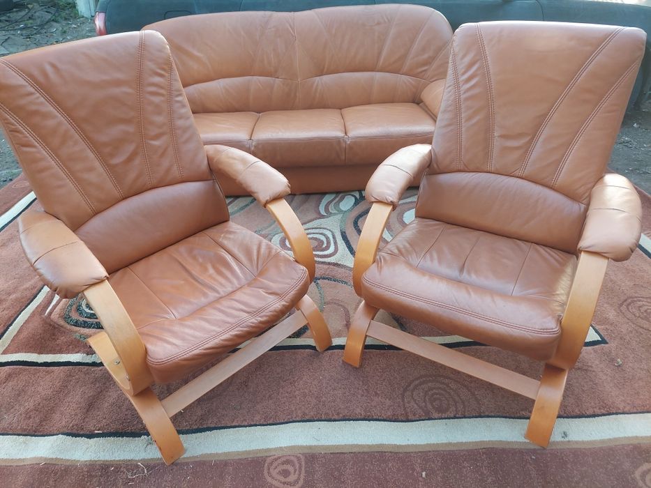 Kanapa ekoskora skórzana brazowa sofa panele podłogowe
