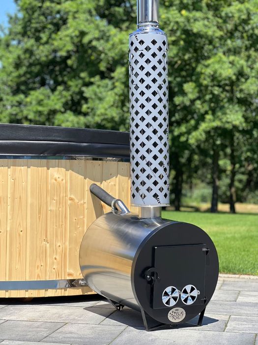 Balia ogrodowa jacuzzi bania hydromasaż Piec na. drewno LED masaż