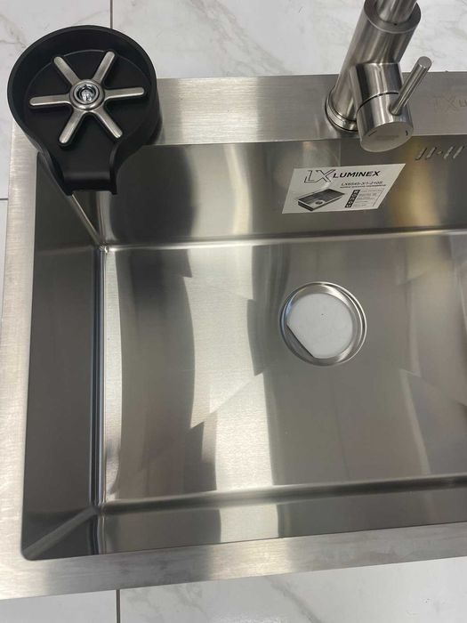 Мийка Luminex 6545 сіра + кран з висувним виливом Kroner + ополіскувач