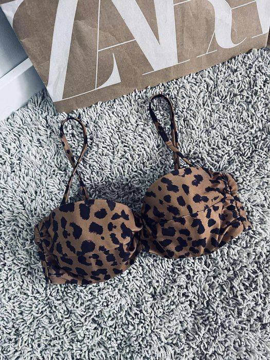 H&m 75c bikini panterka brązowy strój kapielowy góra